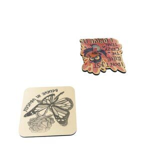 Decorative Wooden Magnets Set of 2, Butterfly and Crazy Train Design, Inspiratio